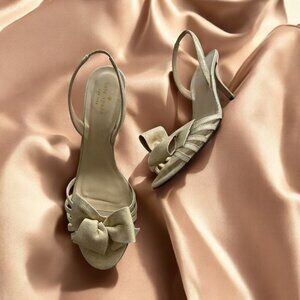 KATE SPADE Gold Tone Bow Metallic Slingback Heels Size 10.5